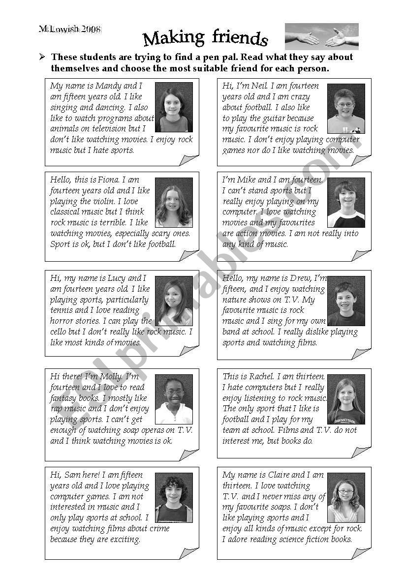 Making friends worksheet