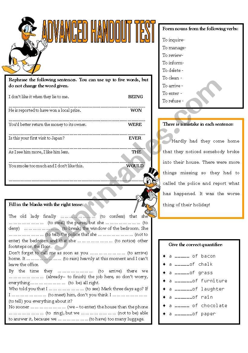 ADVANCED HANDOUT TEST worksheet