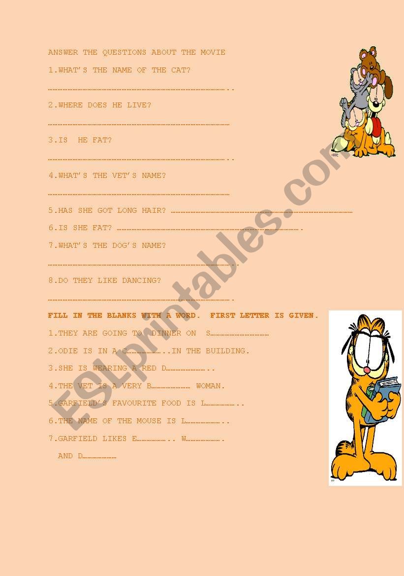 GARFIELD -THE MOVIE worksheet