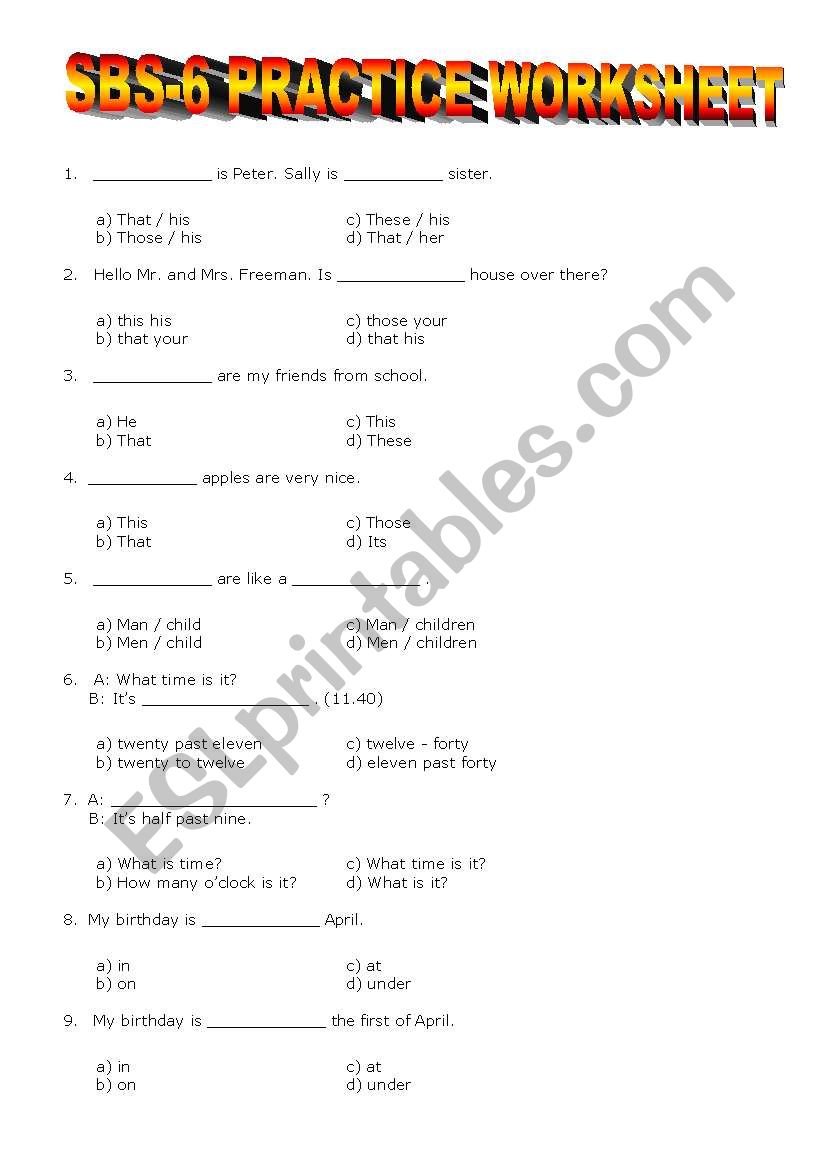 YEAR 6 SBS WORKSHEET 2 worksheet