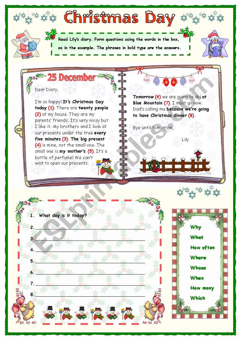 Christmas Day: Wh- questions worksheet