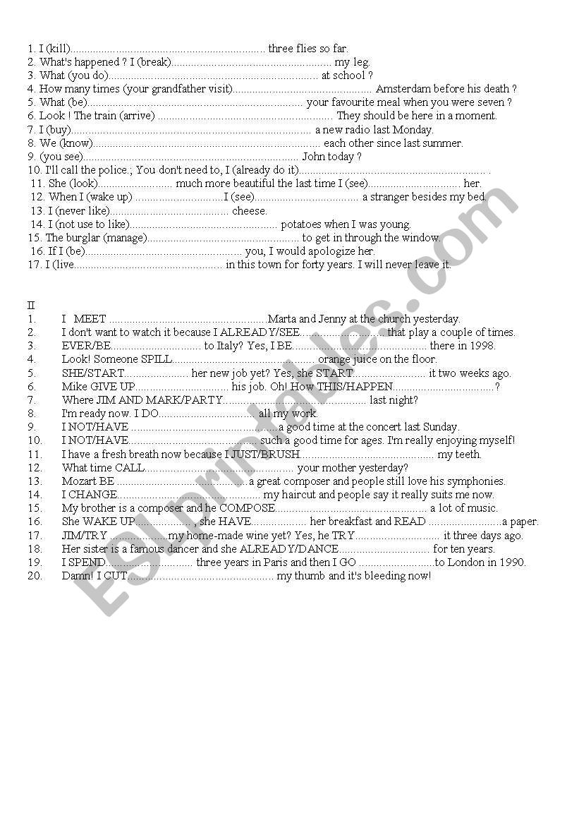 present perfect worksheet