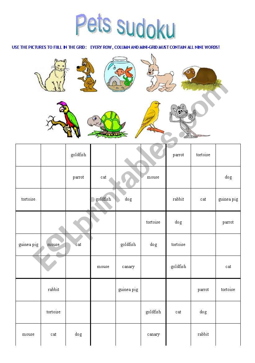 pet sudoku worksheet