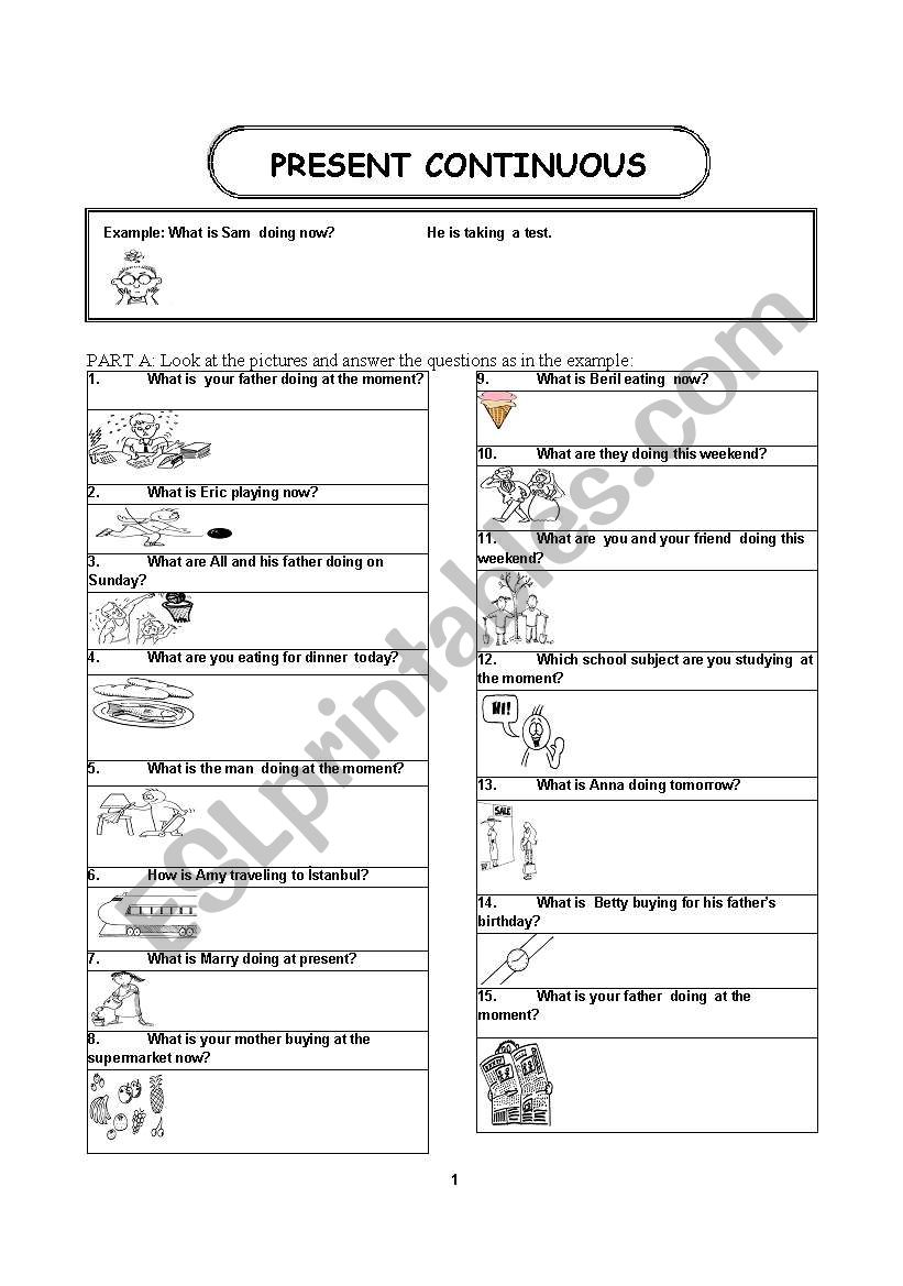 Present continuous worksheet