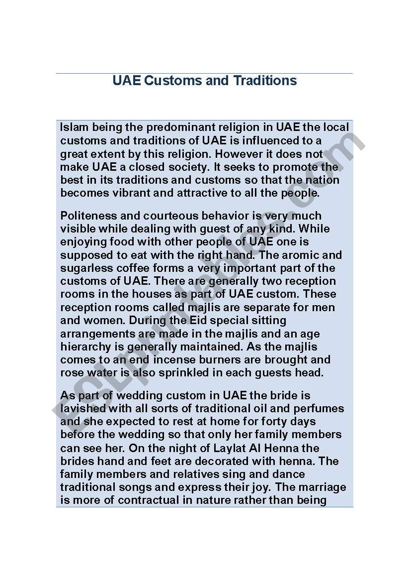 UAE customs worksheet