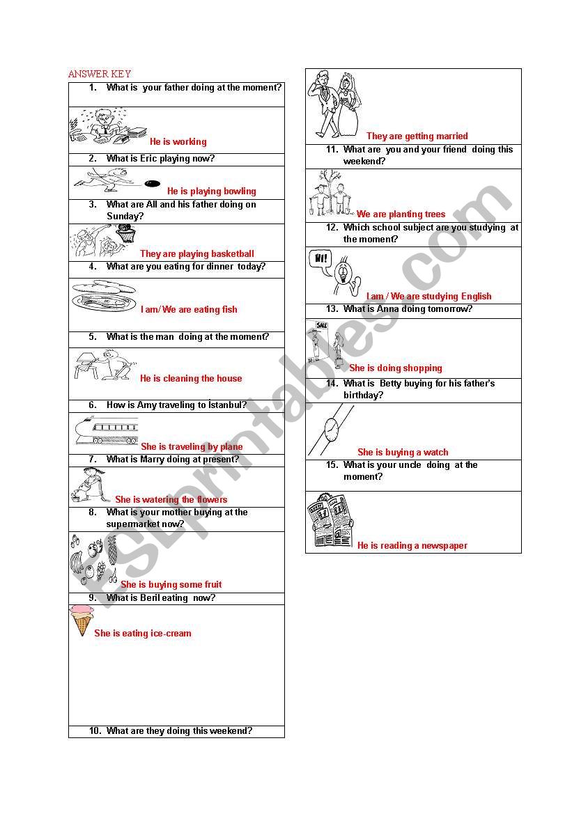 Present continuous answer key worksheet