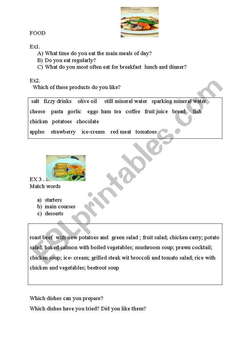 food worksheet