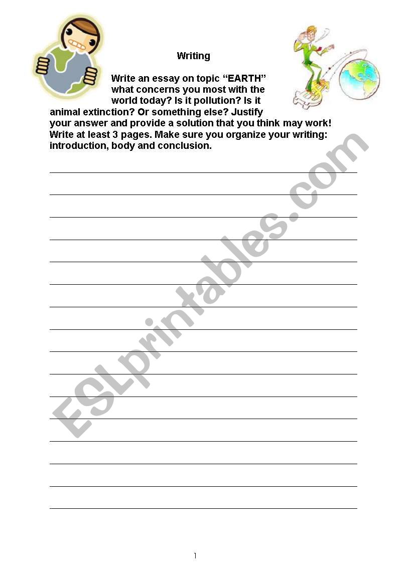 Earth Writing Task - Promoting Essay Structured Writing