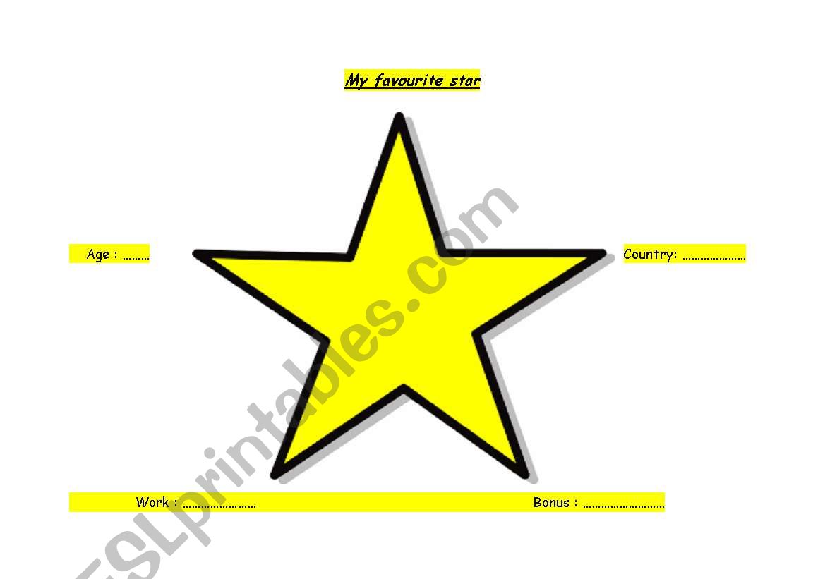 My favourite star worksheet