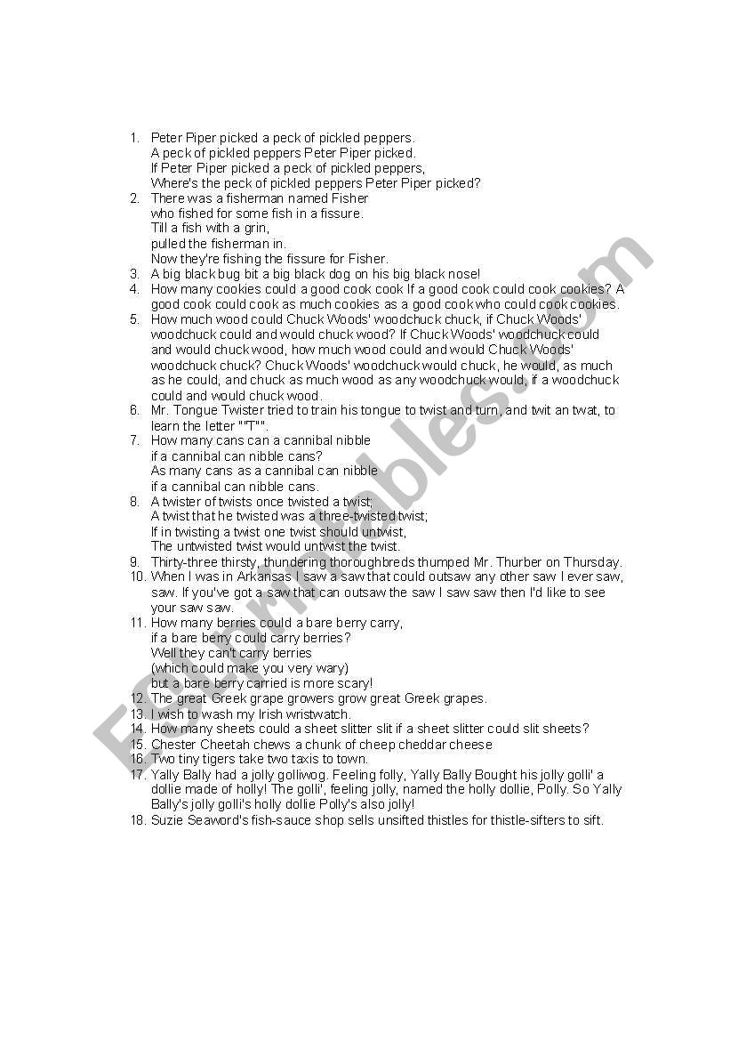 Tongue Twisters worksheet