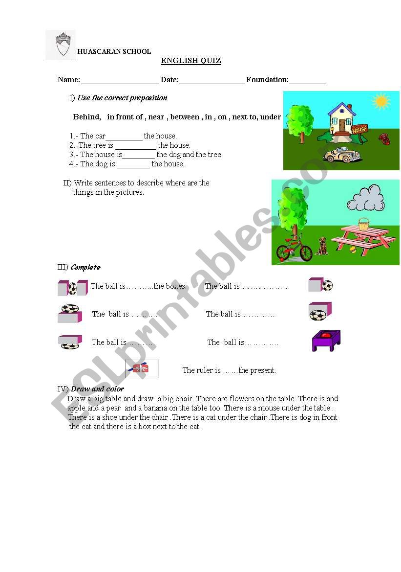 Prepositions worksheet