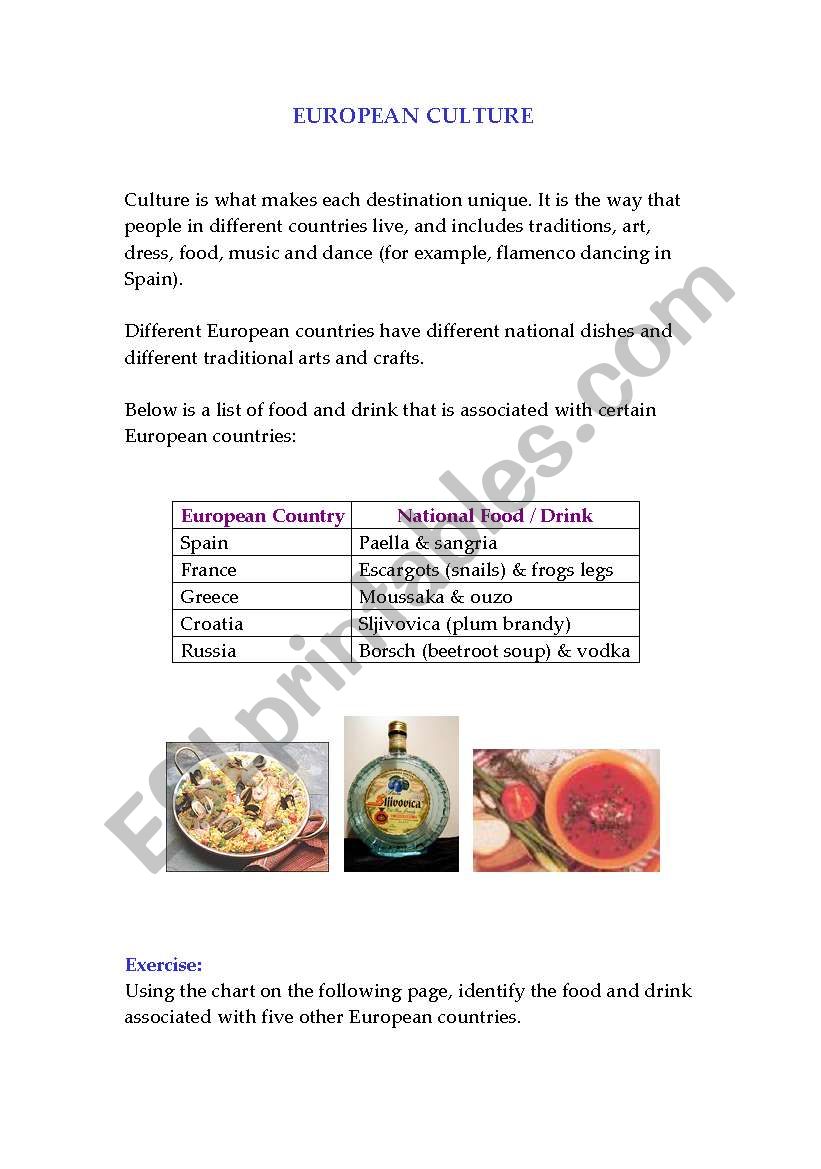 European Culture worksheet