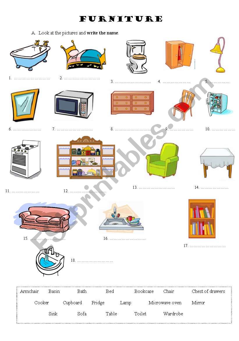 Furniture worksheet