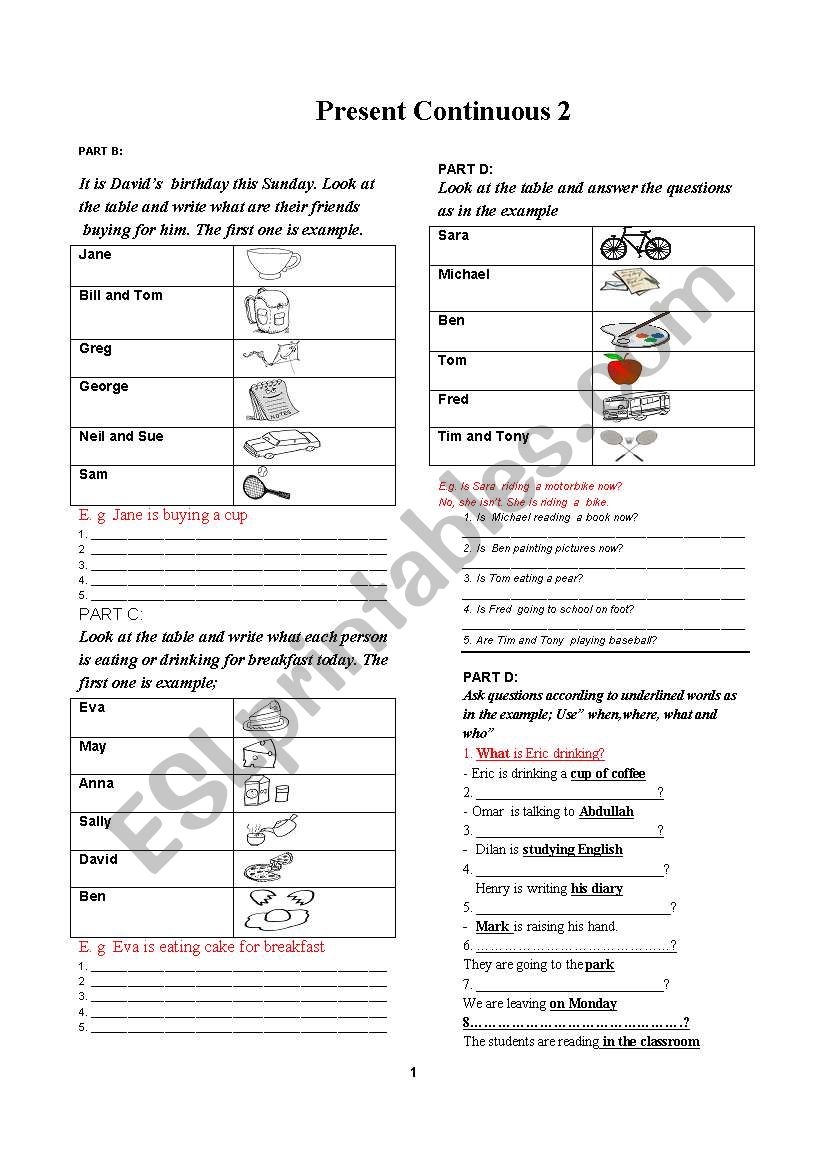 Present Continuous 2 worksheet