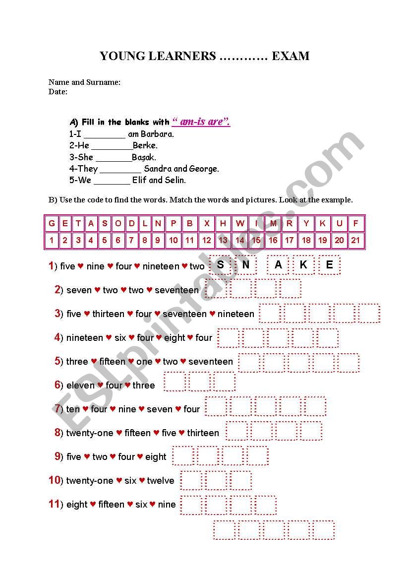 an exam for young learnes about numbers