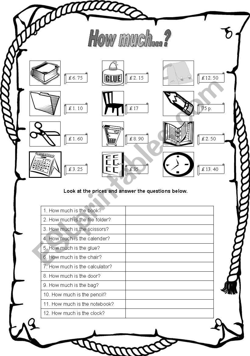 How much...? - Prices worksheet