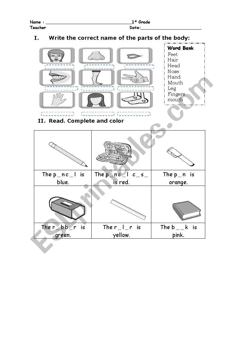 english test 1 of 2 worksheet