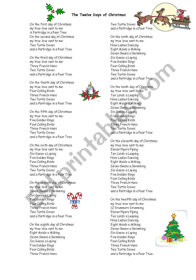 The Twelve Days of Christmas worksheet