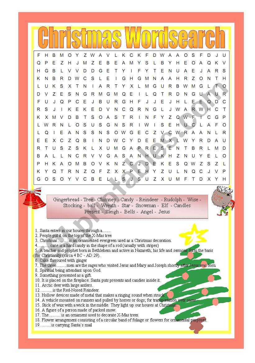 Christmas Wordsearch - with Answer Key