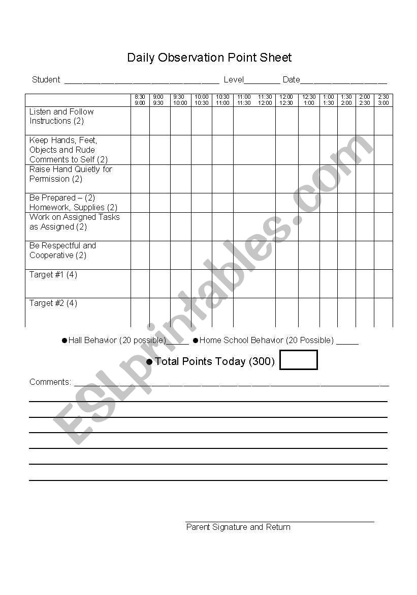 behavior worksheet