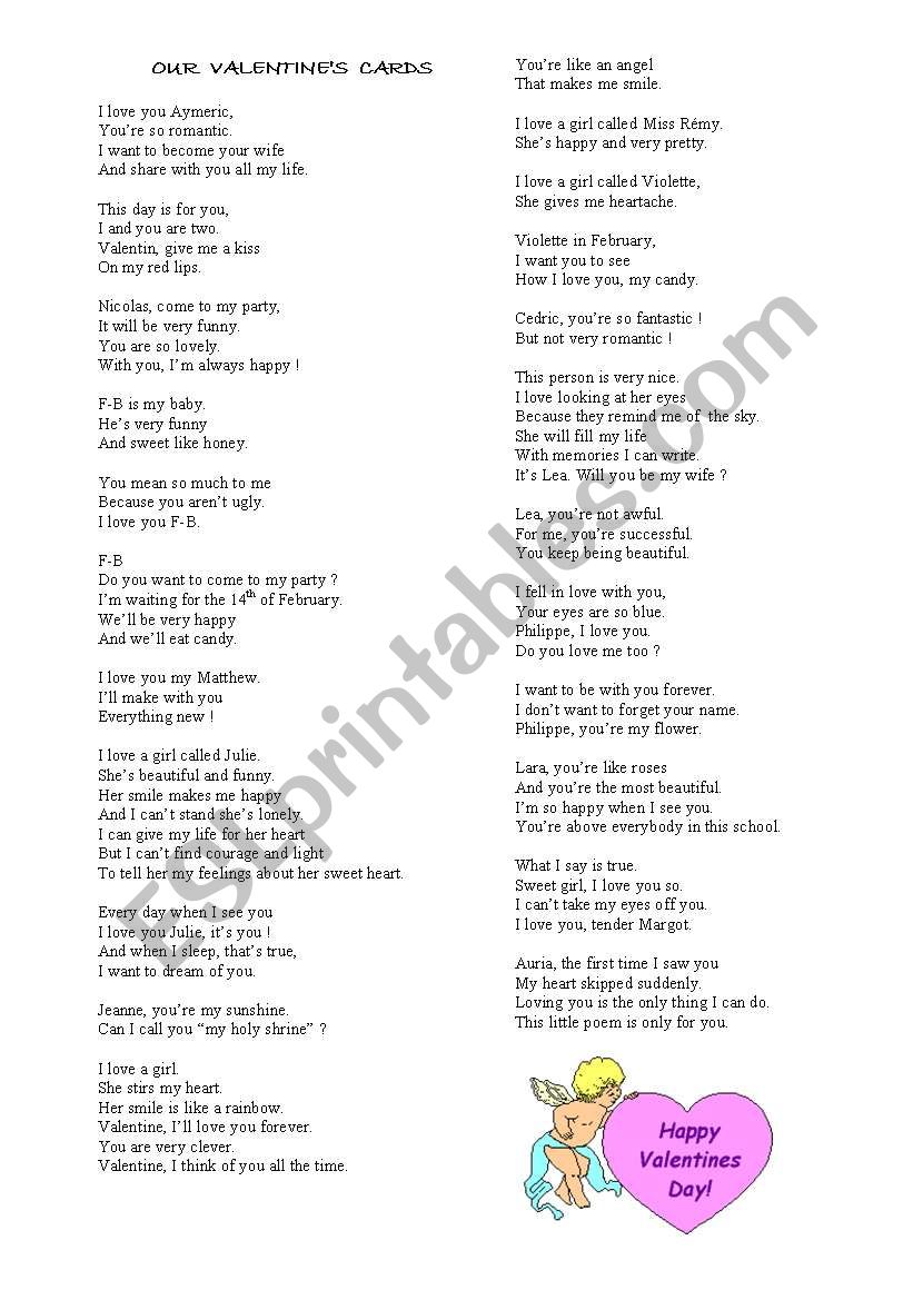 Our Valentine poems worksheet