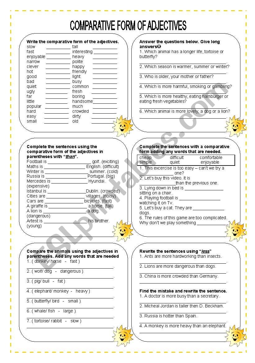 Comparative form of adjectives- Exercises