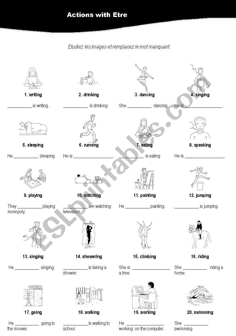 Actions with etre worksheet