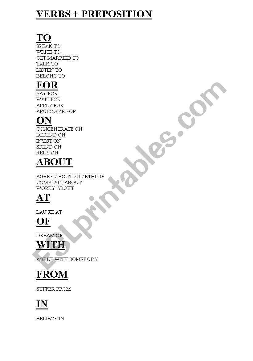 VERB +PREPOSITION worksheet