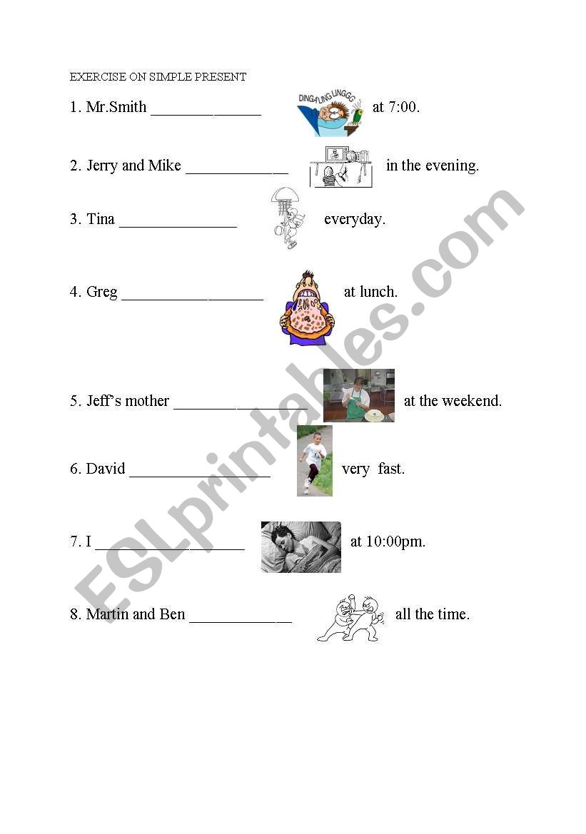 simple present tense exercises(daily routine)