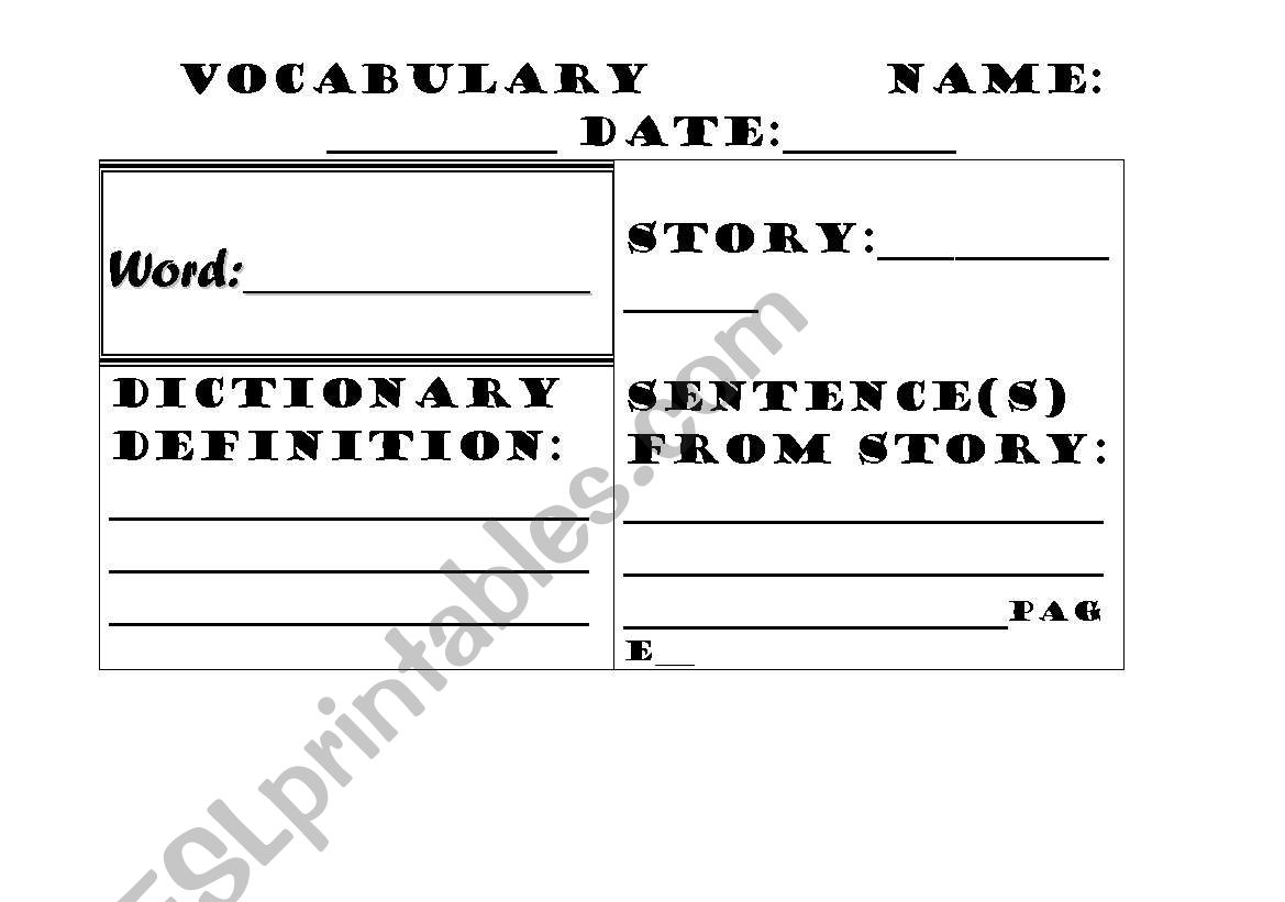 Vocabulary Template (for use with any story)