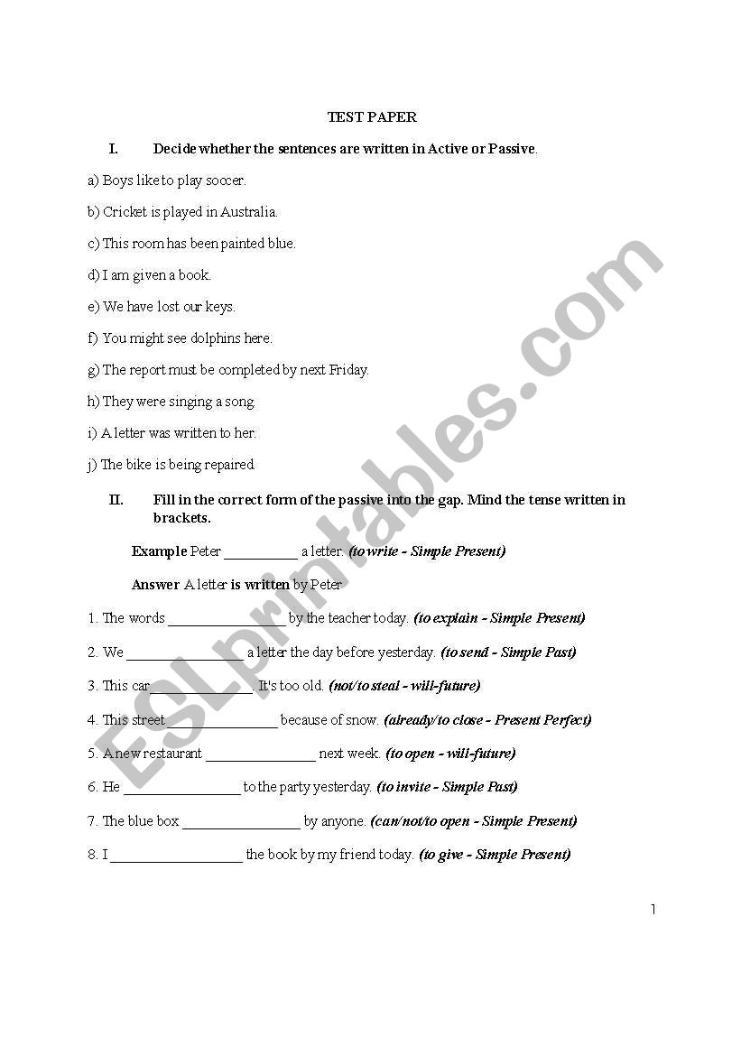 passive voice worksheet