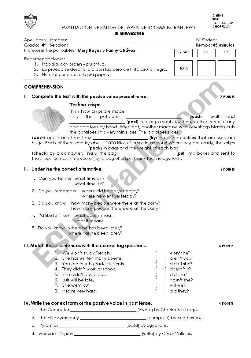 exam  about passive voice worksheet