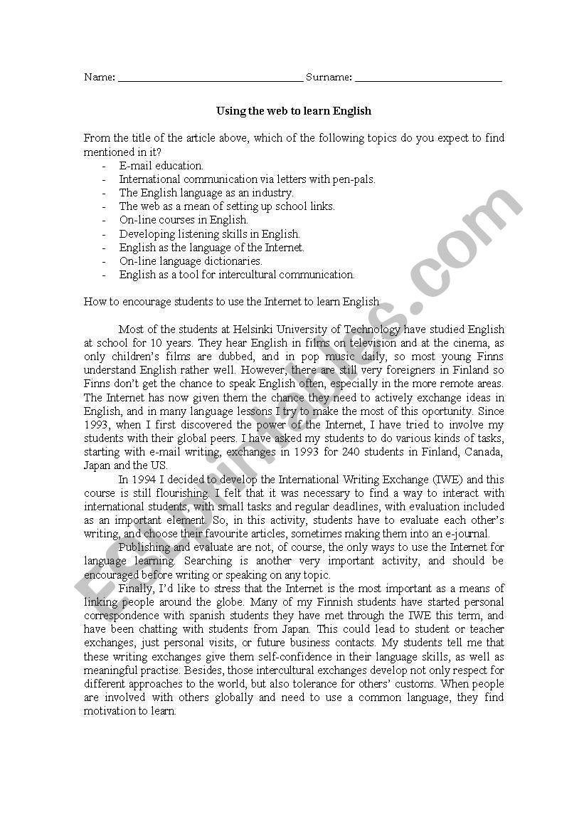 using the web worksheet
