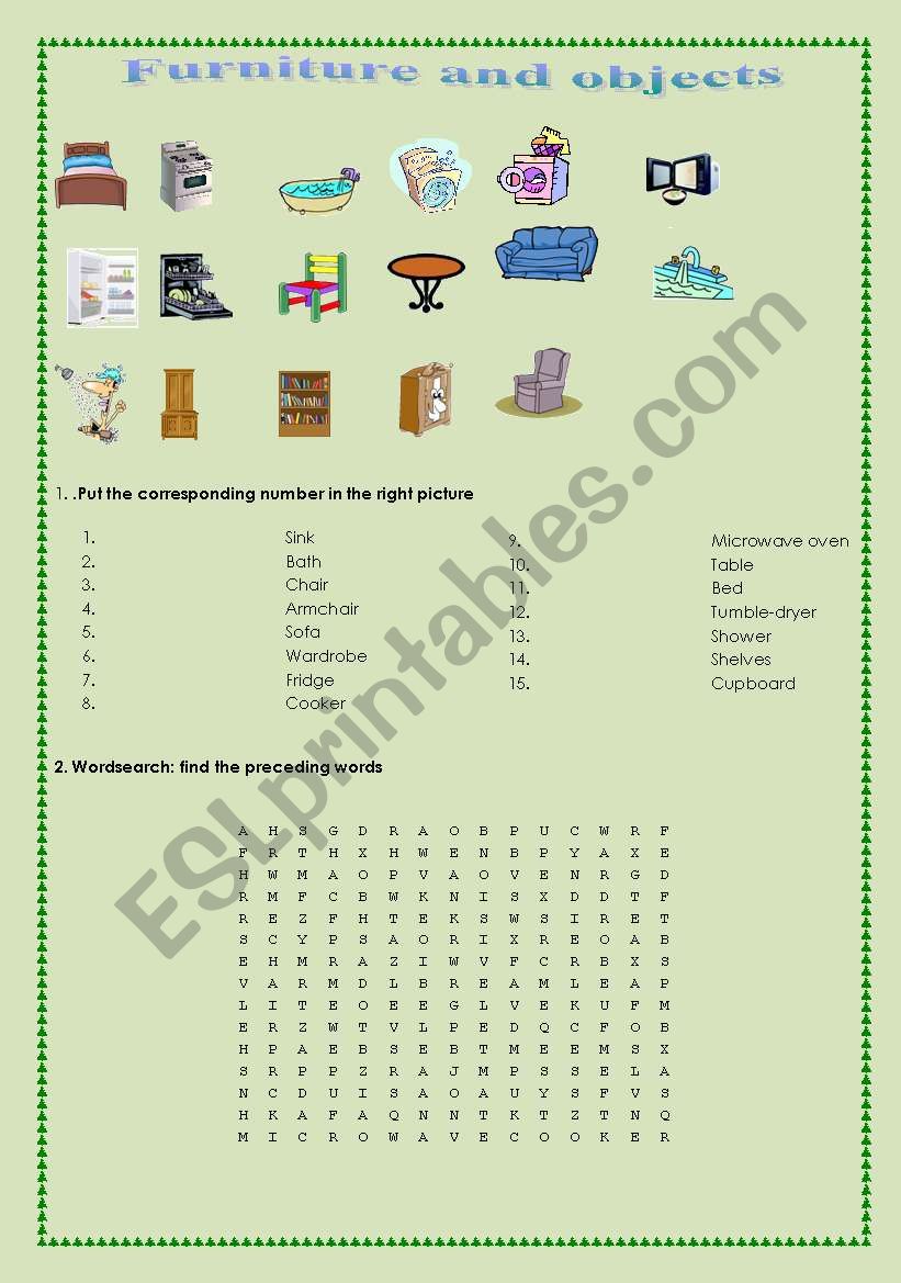 Furniture and objects worksheet