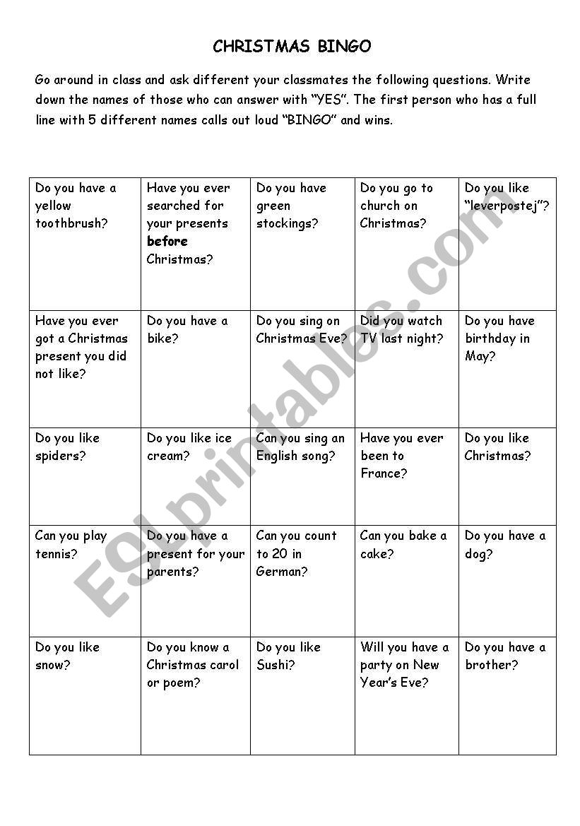 Christmas Bingo worksheet