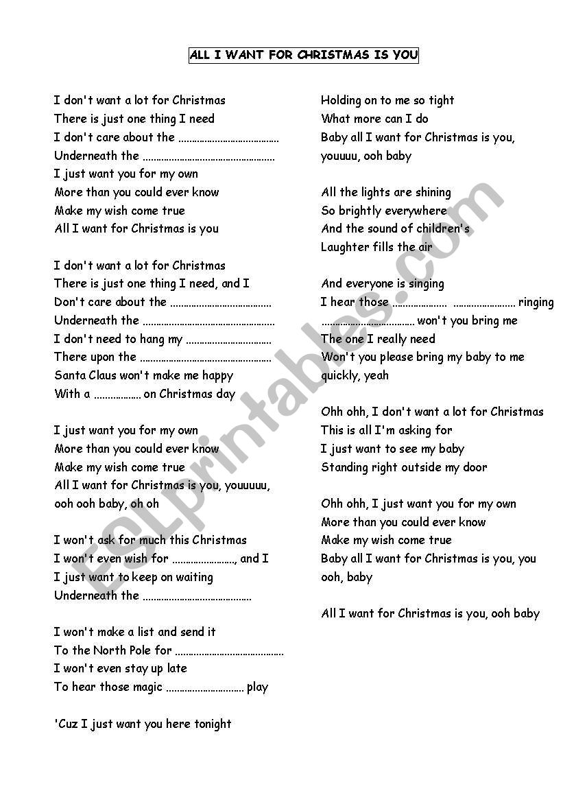 All I want for Christmas worksheet