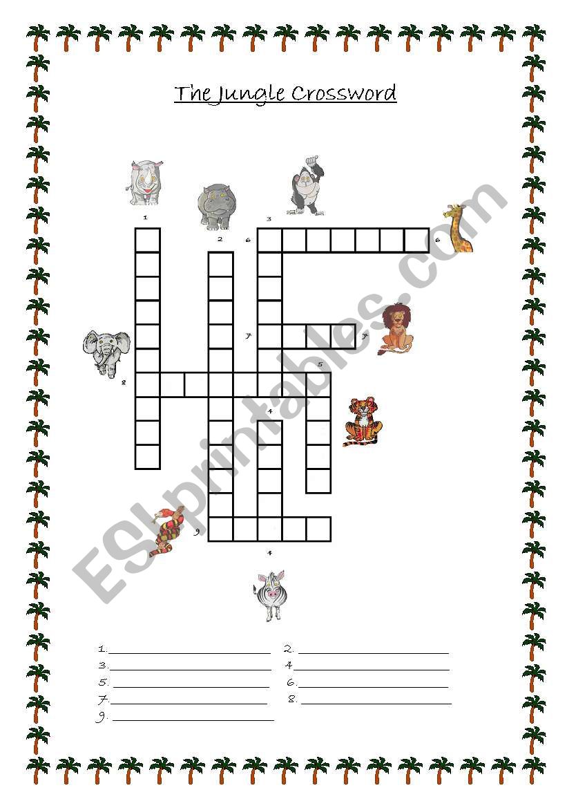 The jungle crossword worksheet