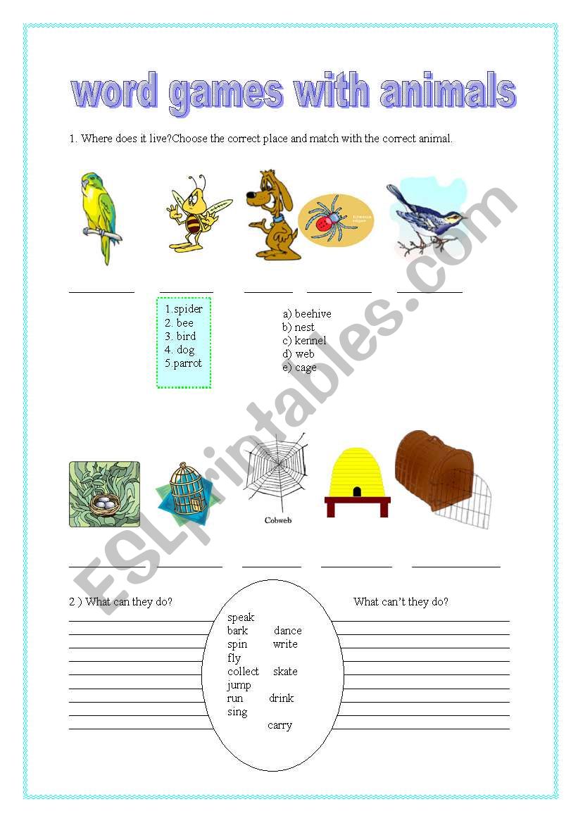 Word games with animals worksheet