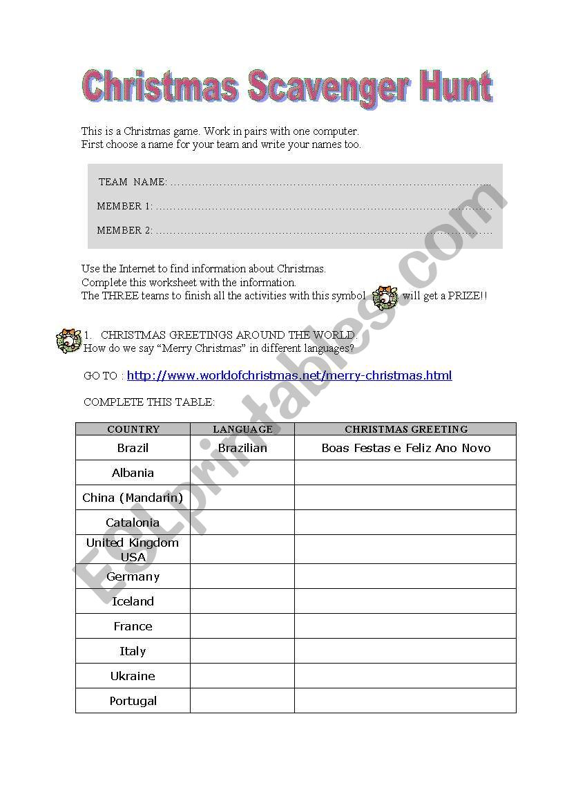 Christmas Scavenger Hunt worksheet