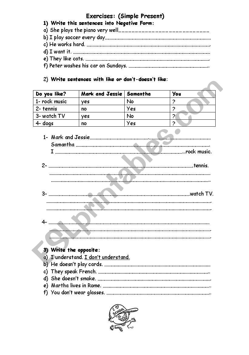 Simple Present  - Worksheet 1 of 2