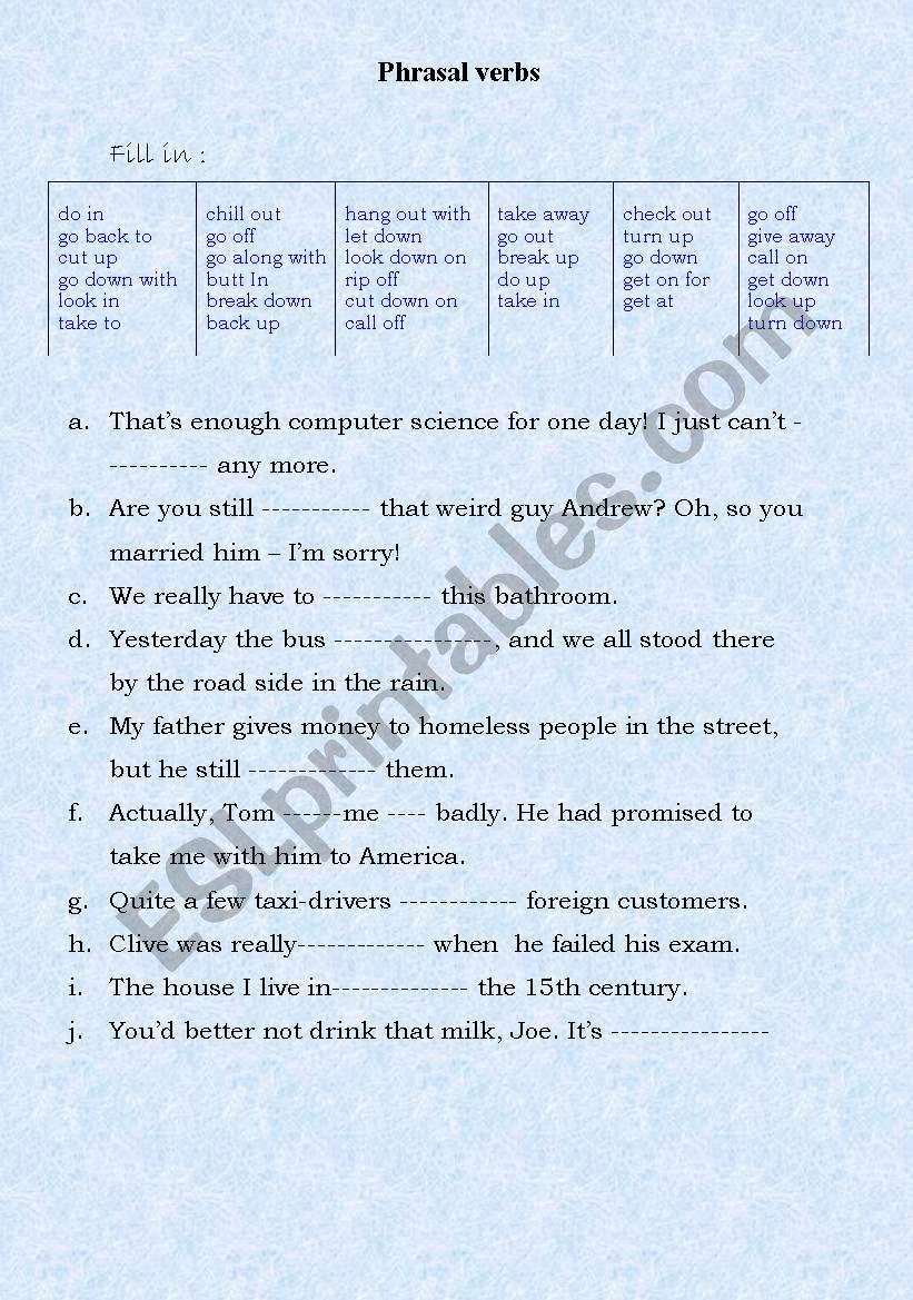 Phrasal verbs worksheet