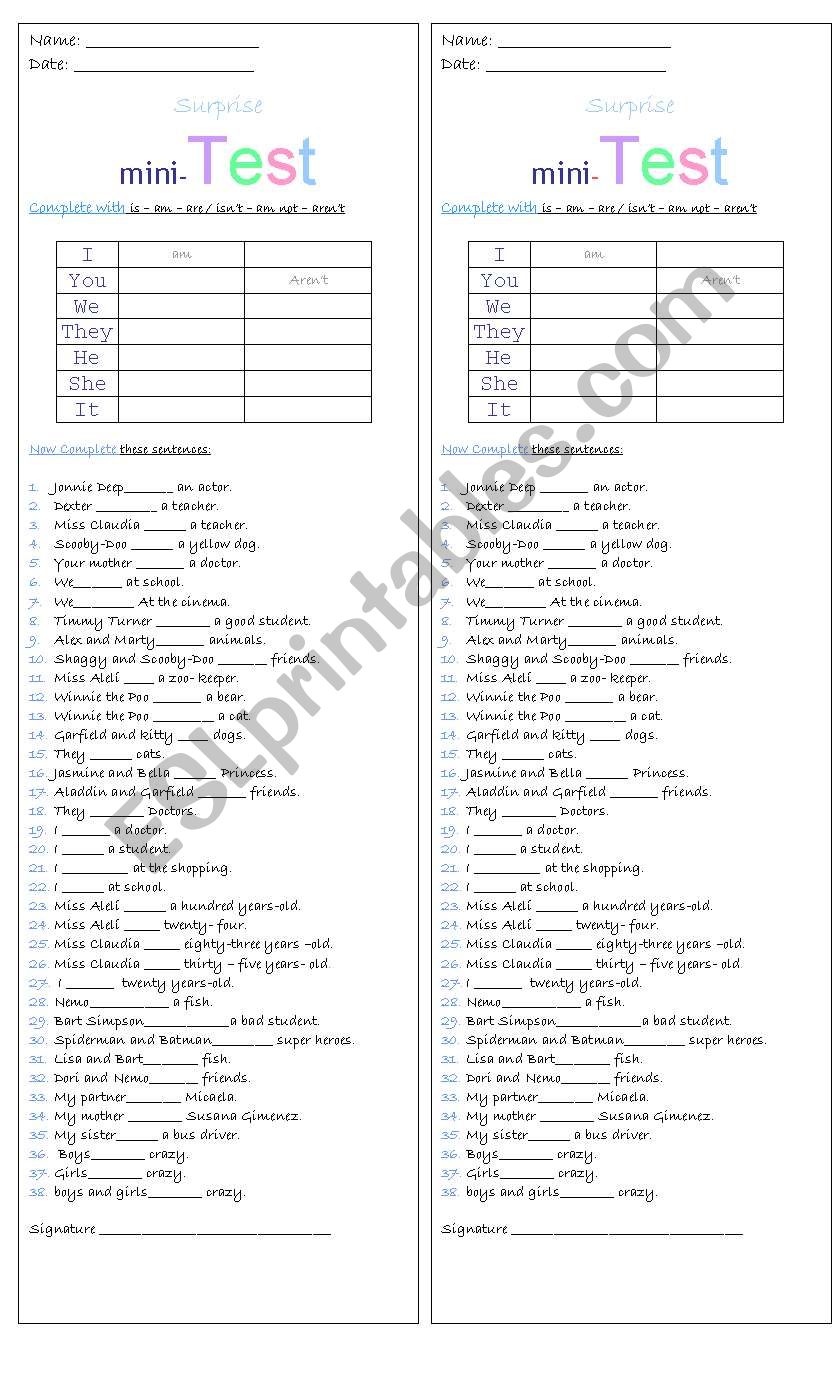 Test Verb To Be (Present) worksheet