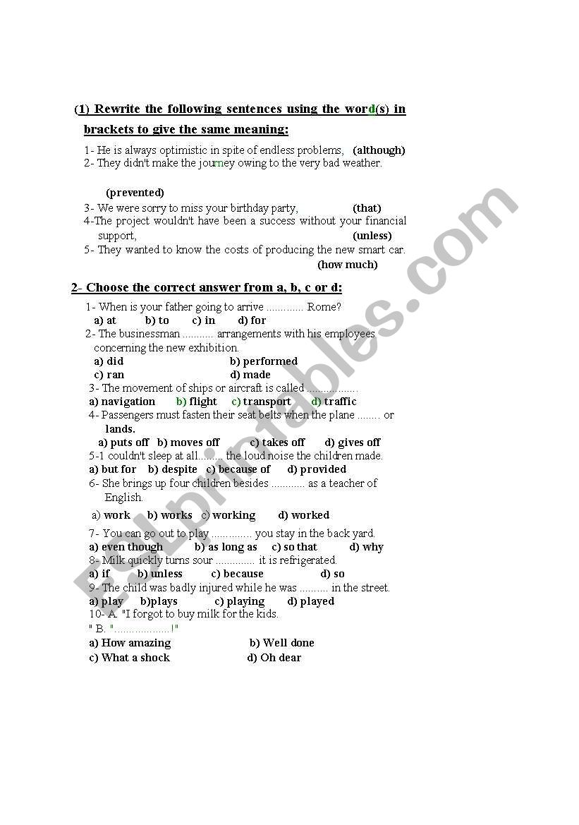 test on connectors and others worksheet