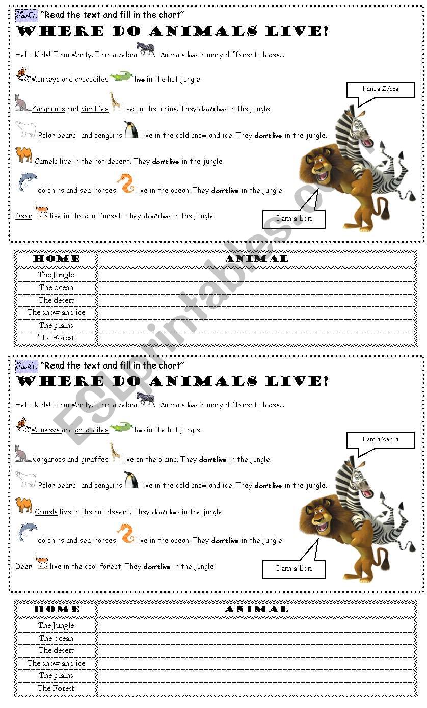 Reading Comprehension - Animal Homes