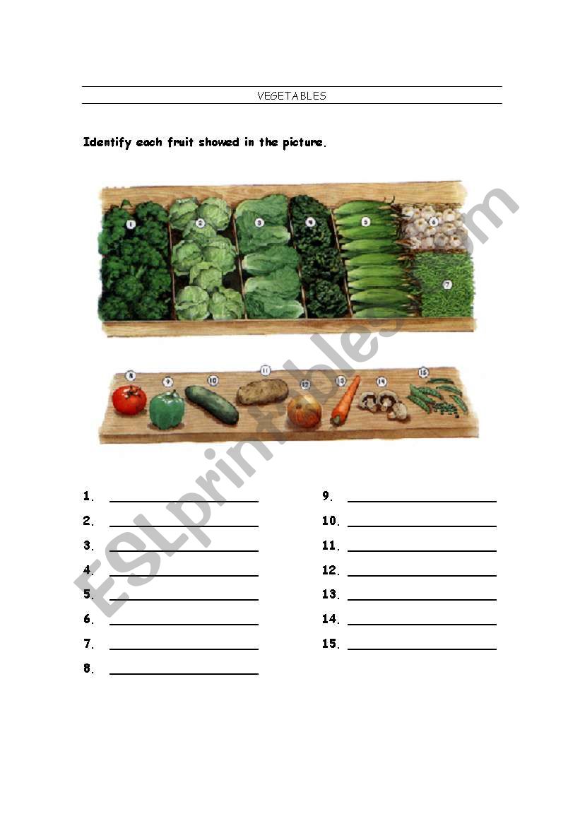 Vegetables worksheet