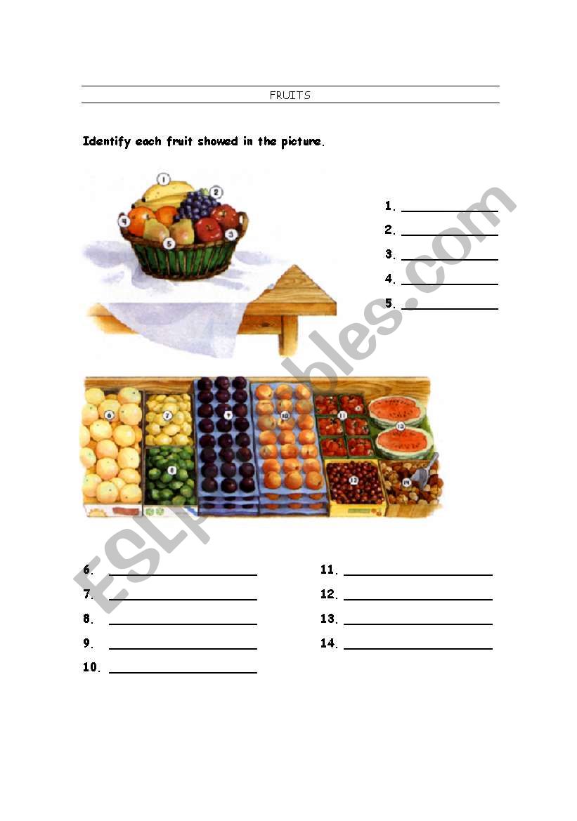 Fruits vocabulary worksheet