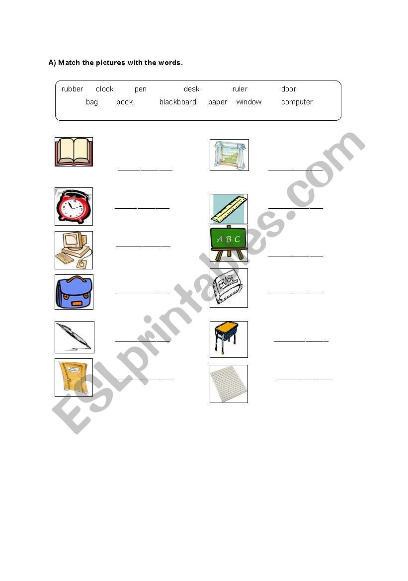 school objects worksheet