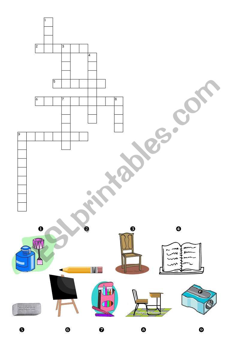classroom objects crossword worksheet