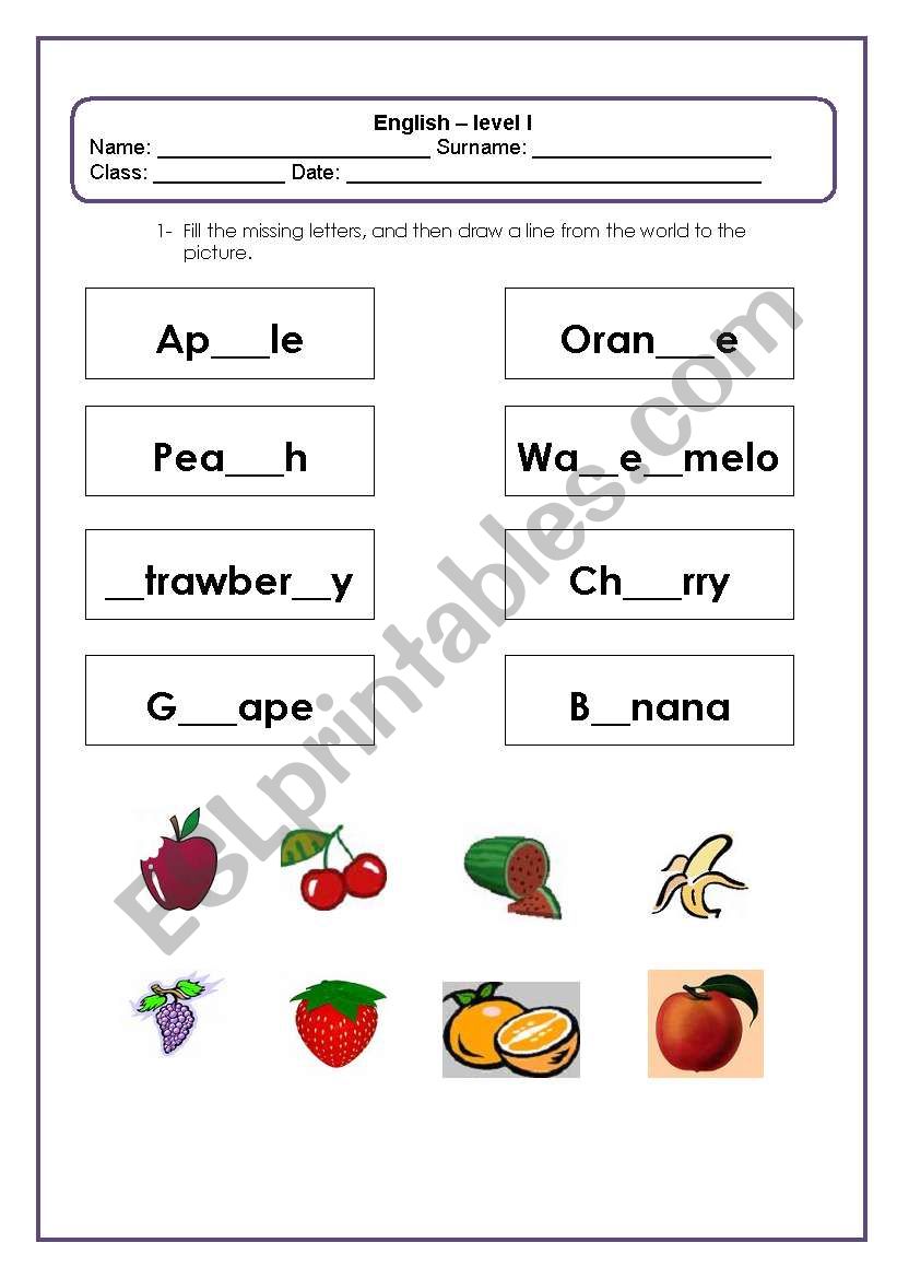 alphabet - food worksheet