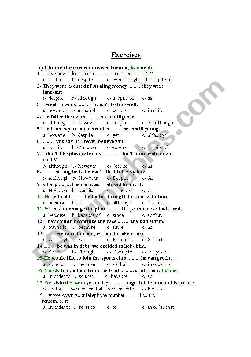 Exercises on conjunctions worksheet